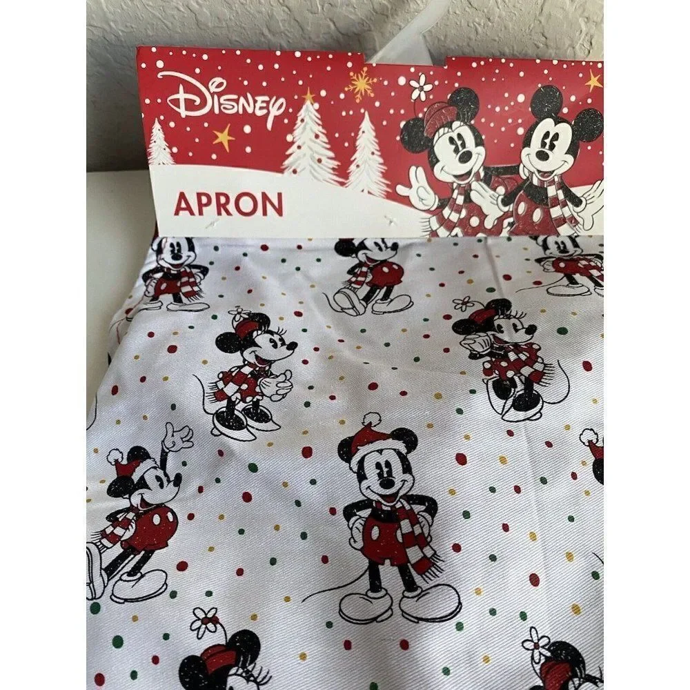 Disney Mickey Minnie‎ Mouse CHRISTMAS Cheer Kitchen Farmhouse Full Apron NEW